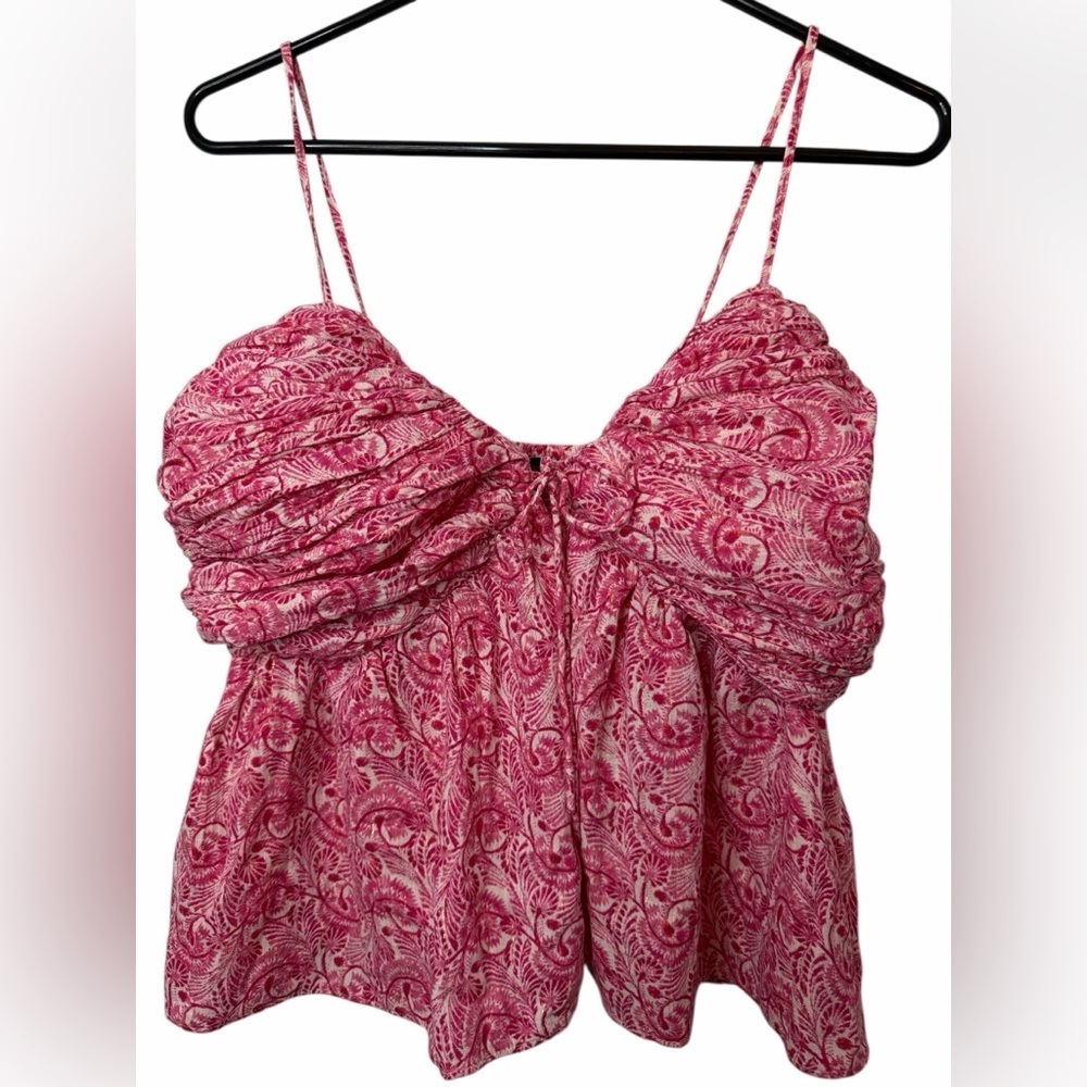 J. Crew Women Top Gathered Bust Lurex Gauze Camisole Pink Dandelions NEW NWT